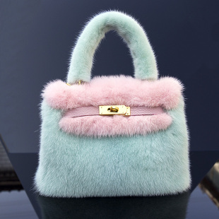 高级感超火斜挎 潮时尚 水貂毛凯丽皮草女包新款 2021手提包真皮爆款