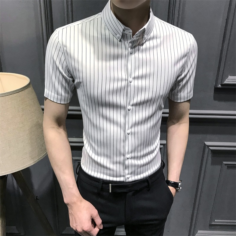 冰丝感短袖衬衫夏季潮流痞帅修身