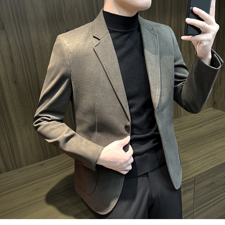 毛呢西装外套痞帅修身