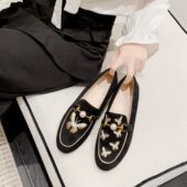 软底一脚蹬中式 刺绣乐福鞋 平底国风大码 超软羊皮单鞋 女鞋 41到43秋