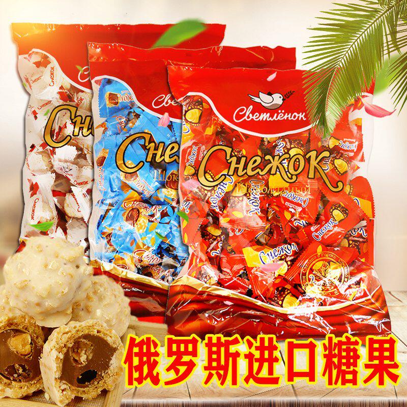 俄罗斯进口小鸟巧克力夹心糖果花生椰蓉脆皮网红零食500克包邮