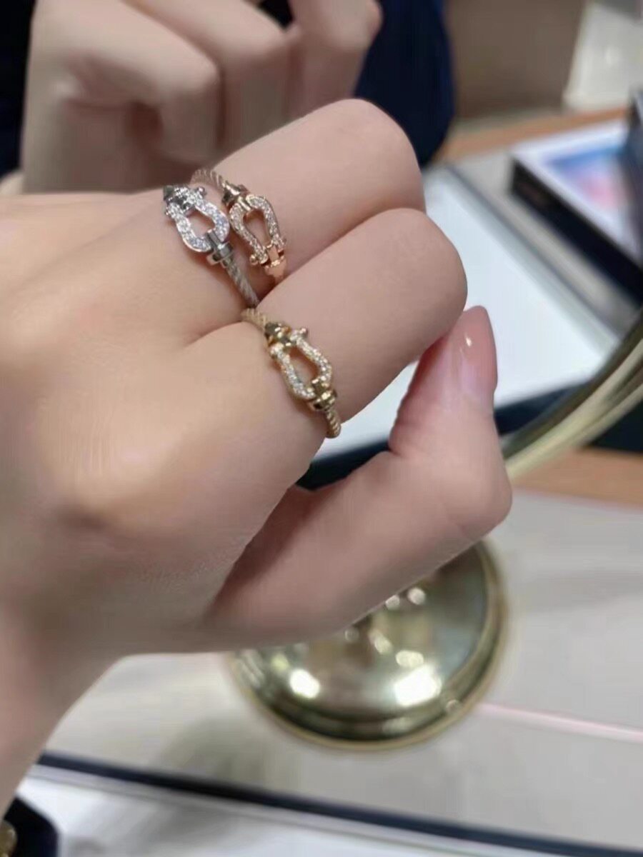 fred/弗雷德18k玫瑰金force10斐登马蹄扣镶钻戒指男女款情侣对戒