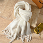 绵羊毛白色围巾轻奢高级感护颈围脖秋冬百搭纯色披肩外搭男女通用
