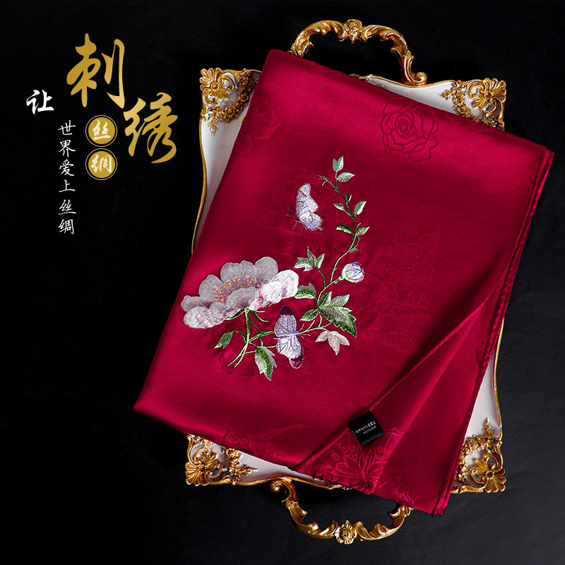 红色围巾婚礼披肩真丝提花丝巾图片