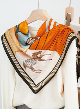 橙色骏马！真丝围巾女2025新款橘色大方巾丝巾披肩马年本命年送礼