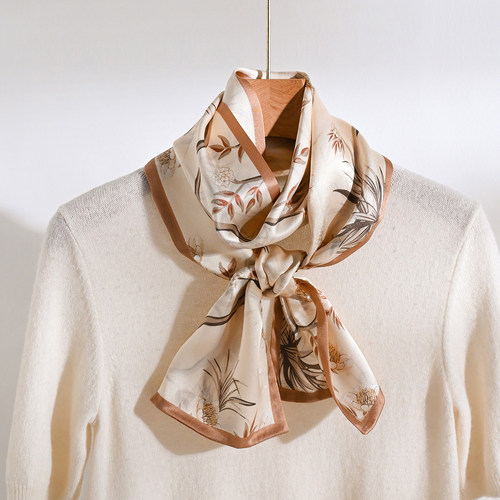 真丝长条丝巾女2026新款系脖高级感搭配衬衫双面飘带桑蚕丝窄围巾