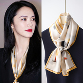 桑蚕丝长条丝巾女2026新款 飘带系脖高级感真丝双面窄围巾 搭配西装