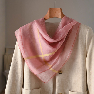 粉色薄羊绒中方巾围巾女士春季丝巾系脖高级感百搭三角巾披肩外搭