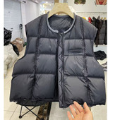 欧洲站简约版 白鸭绒圆领羽绒马甲女加厚面包坎肩羽绒马夹新款 百搭