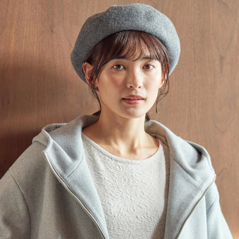日本同步新品时尚女贝雷帽日系素色秋冬季羊毛呢画家帽子简洁优雅