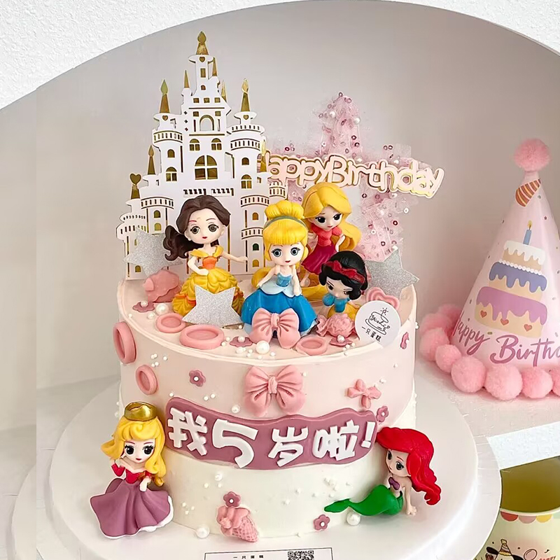 女孩周岁迷你小公主蛋糕装饰插件蝴蝶结糖果爱心门模具城堡插牌