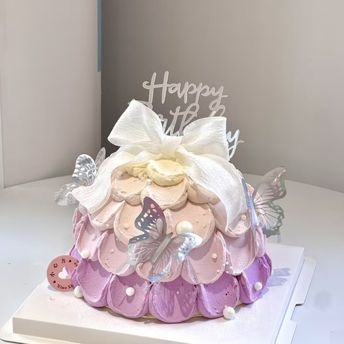 仙女蝴蝶许愿塔蛋糕装插件泡泡丝带蝴蝶结芭蕾舞风女神烘焙插牌