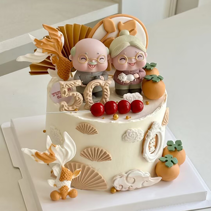 长辈祝寿蛋糕装饰插件柿柿如意柿子欧式镜框祥云福字模具金鱼配件