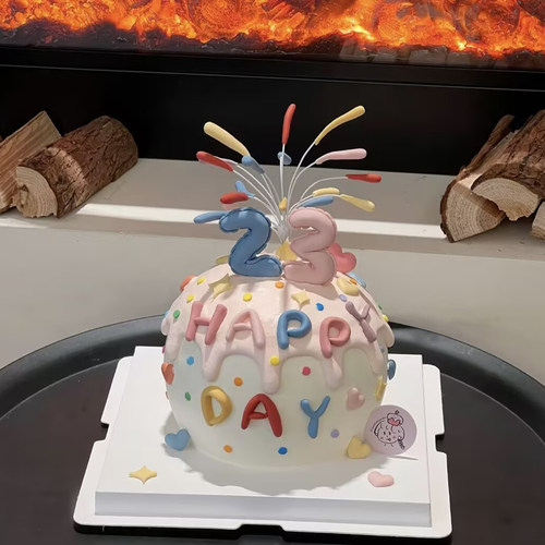 数字yan花蛋糕装饰插件爱心星星数字气球礼花彩色字母HB蛋配件