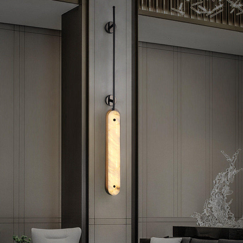 西班牙云石壁灯全铜售楼处酒店前台走廊意式高层入户大厅长形灯具