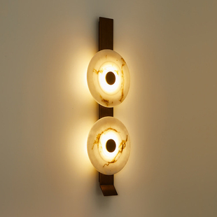 进口云石壁灯楼梯间中式售楼处自建房客厅背景茶室全铜卧室床头灯