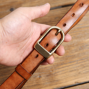 细款 带复古休闲腰带 皮带女真皮软针扣纯铜扣头层纯牛皮百搭牛仔裤