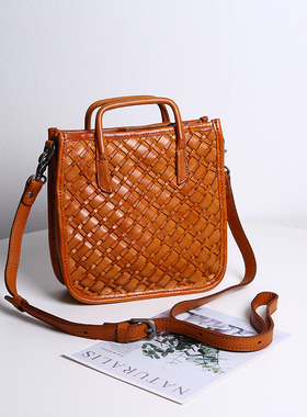 JUUZ LAN手工编织包女真皮高级感手提包复古小众设计单肩斜挎包