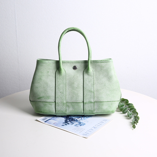 高级感雾蜡牛皮手提包复古手工女包头层牛皮小众通勤手拎包花园包