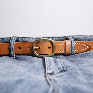 JUUZ 带头层牛皮休闲百搭腰带 LAN手工皮带女真皮针扣纯牛皮铜扣裤