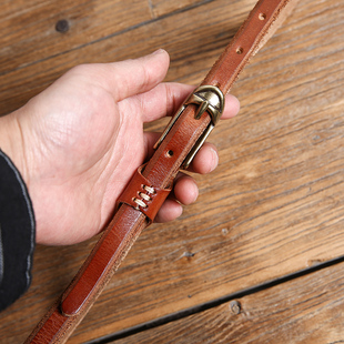 1.3cm细款 带 皮带女真皮纯铜扣休闲腰带针扣复古马蹄扣纯牛皮裤