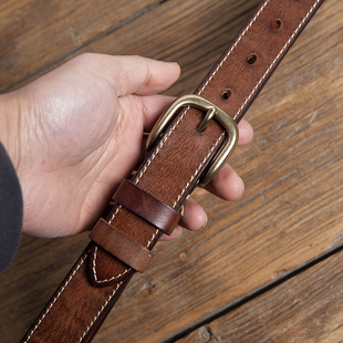 复古皮带女真皮针扣头层纯牛皮简约休闲牛仔裤 腰带百搭纯铜扣腰带