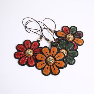 真皮太阳花包包挂件女背包可爱挂件钥匙扣饰品笑脸花朵潮流挂饰