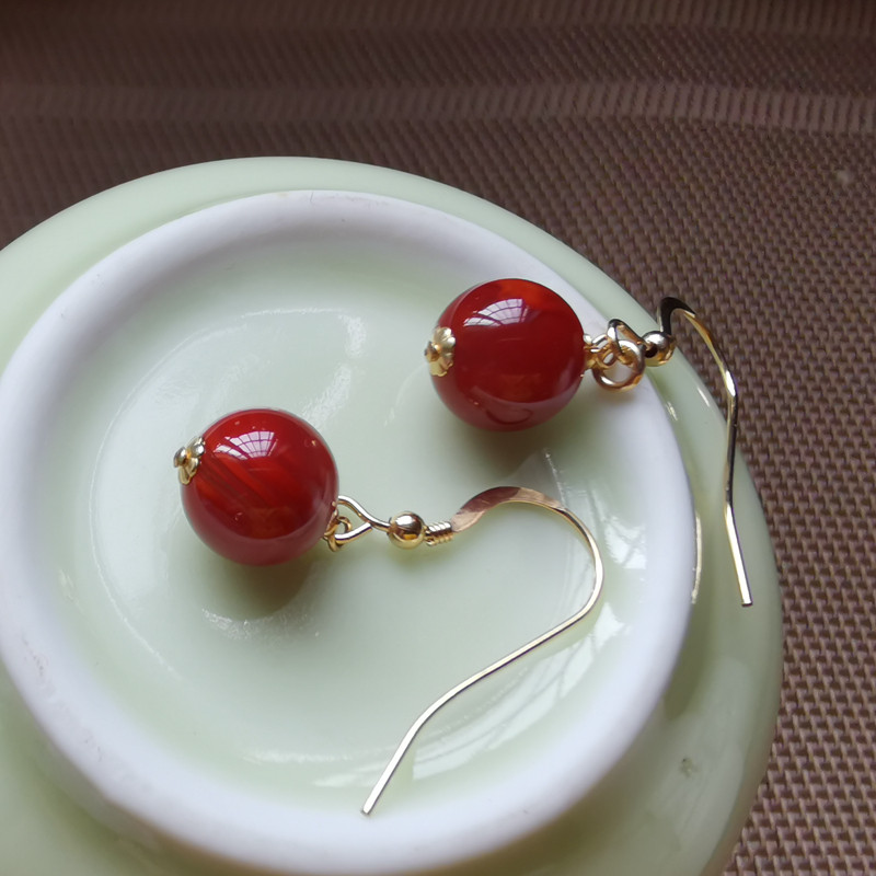 南红玛瑙耳环四川凉山14K注金a