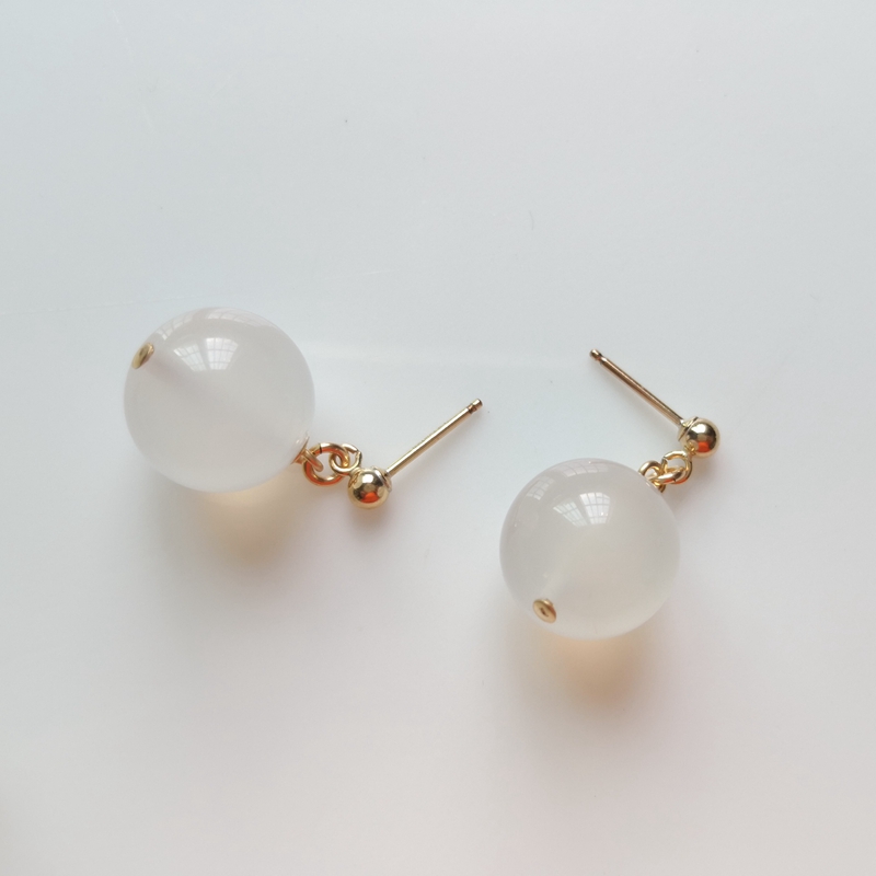 原矿荔枝冻大圆珠耳钉冰张扬14K