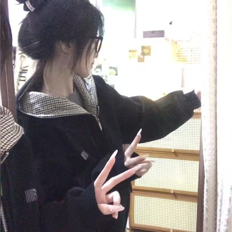 美式复古卫衣外套女早春内里条纹