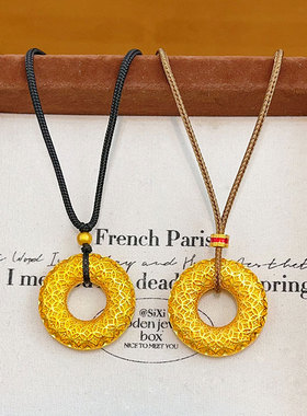 2025新款款沙金镂空花丝古钱纹平安扣吊坠项链古法圆形吊坠