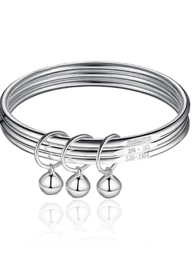 新款520情人节三生三世925银手镯女三圈铃铛手环送女友生日礼物