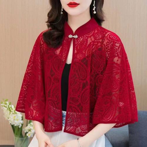春夏女士披肩外搭薄2023新款高雅网纱气质开衫斗篷百搭复古披风