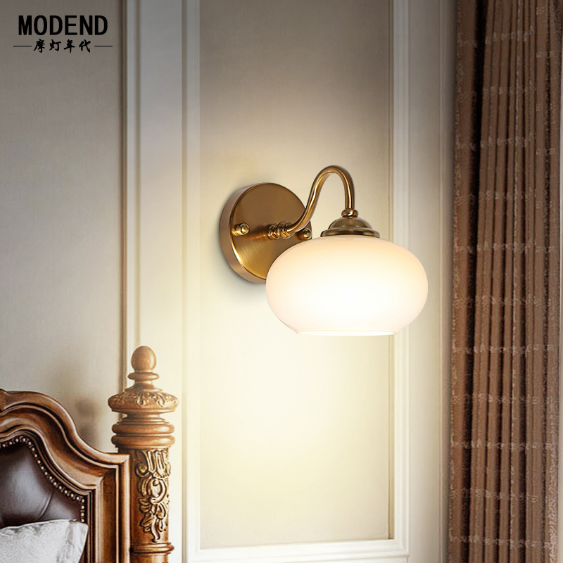 高档铜色壁灯美式简约卧室床头灯客厅背景墙走廊过道楼梯灯镜前灯