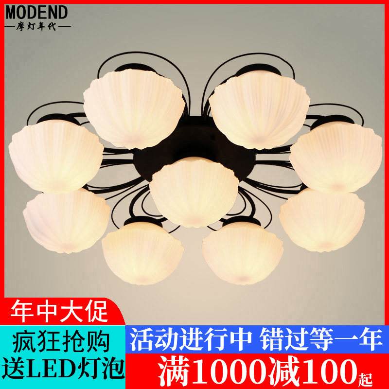 美式乡村吸顶灯简约大气客厅灯温馨卧室灯北欧创意艺术玻璃餐厅灯