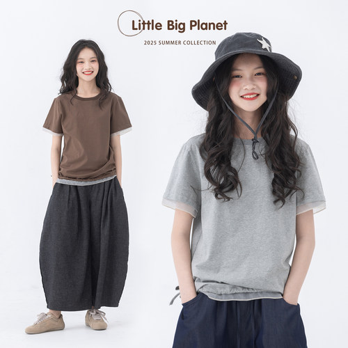 小小大星球童装蕾丝花边纯色T恤