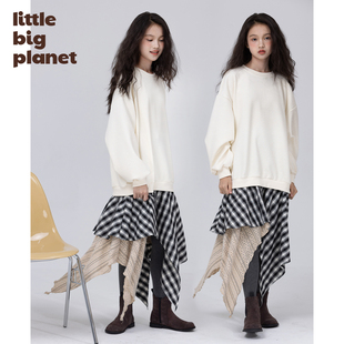 小小大星球童装 不规则剪裁格纹下摆连衣裙 春秋女童休闲甜酷裙子