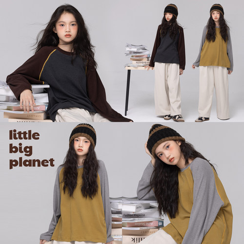 小小大星球拼色插肩袖卫衣