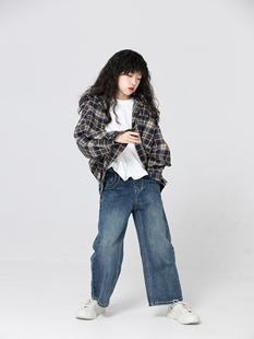 春秋宽松直筒裤 男女童长裤 复古水洗蓝时髦牛仔裤 小小大星球童装