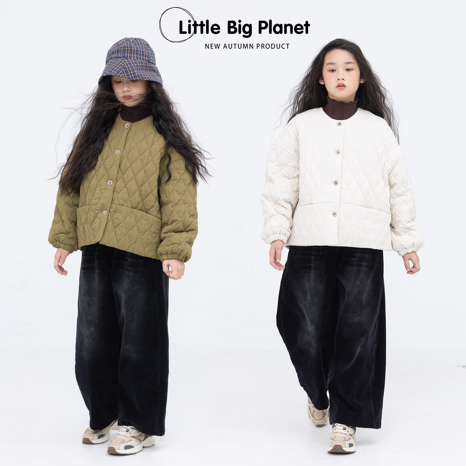 复古菱格绗缝棉服小小大星球