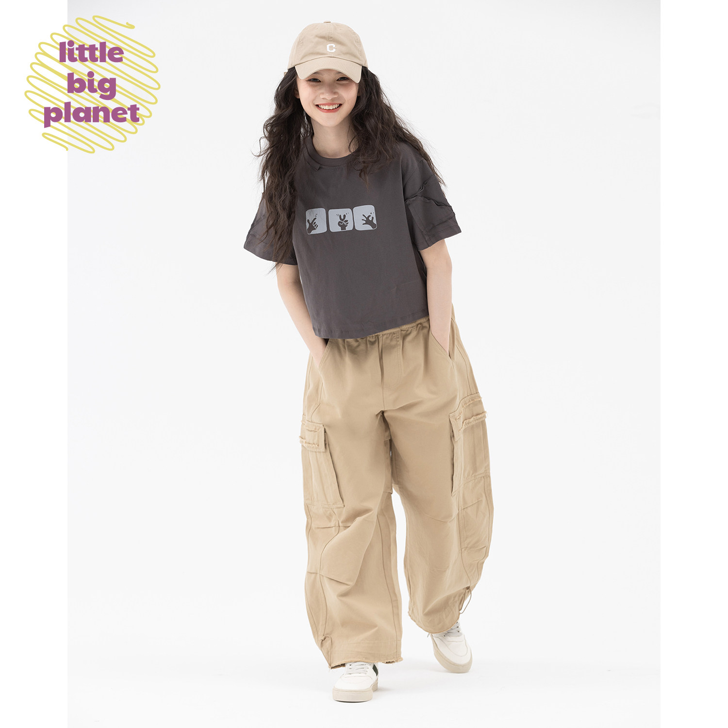 小小大星球童装 米苏软棉手势插画短款T恤 夏天女童趣味可爱短袖