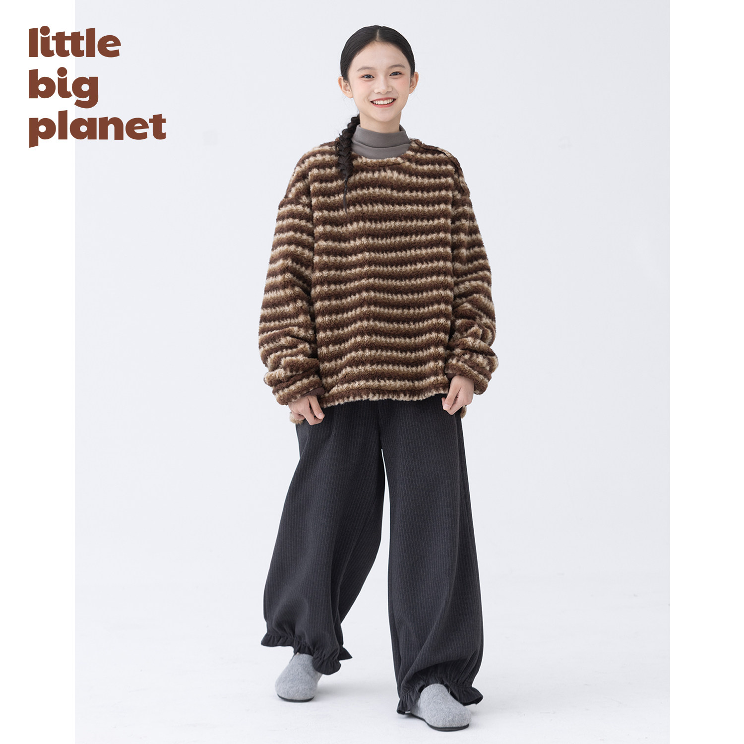 小小大星球童装 超软糯羊绒印花条纹卫衣 冬日男女童慵懒宽松上衣