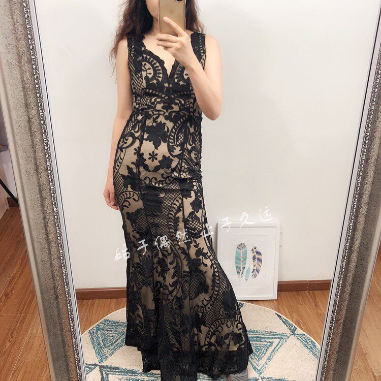 两色入 意式趣味 宫廷味道的蕾丝收腰晚宴长款礼服主持伴娘连衣裙