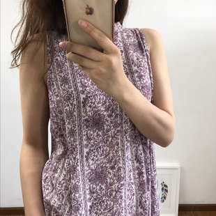 摩登复古 极简主义 品质之选 清新印花无袖宽松显瘦连衣裙新款潮