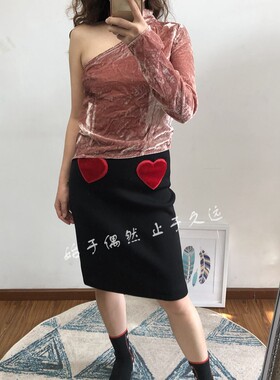 包邮 Bestie趴踢 2021秋冬女装趣味立体红色爱心图案半身裙 长款