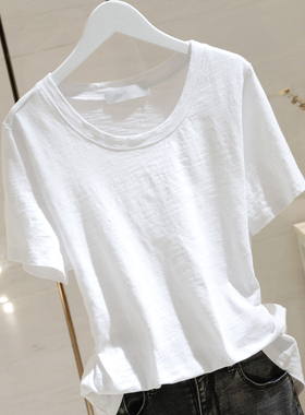 圆领正肩短袖t恤女肌理感夏季2026年宽松显瘦竹节棉简约凉感上衣