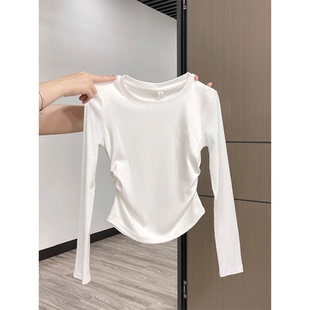 辣妹长袖 百搭修身 T恤打底衫 新款 显瘦小众上衣潮 女春秋季 纯色短款