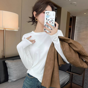 洋气显瘦软糯打底衫 t恤女内搭薄款 上衣 纯色圆领长袖 2026春秋新款