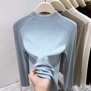 外穿t恤秋冬高级感修身 女内搭2025新款 半高领上衣 打底衫 立领长袖