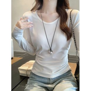 内搭 设计感ins显瘦V领打底衫 秋冬复古chic正肩长袖 T恤女早秋新款